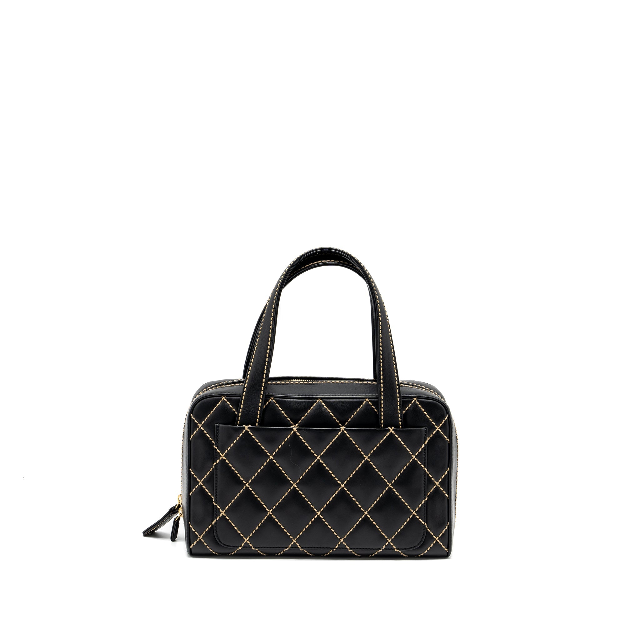 CHANEL VINTAGE WILD STITCH ZIP TOTE BAG CALFSKIN BLACK GHW