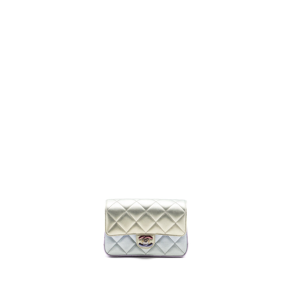 CHANEL CLUTCH CALFSKIN IRIDESCENT MULTICOLOUR WITH MULTICOLOUR AND SILVER HARDWARE (MICROCHIP)