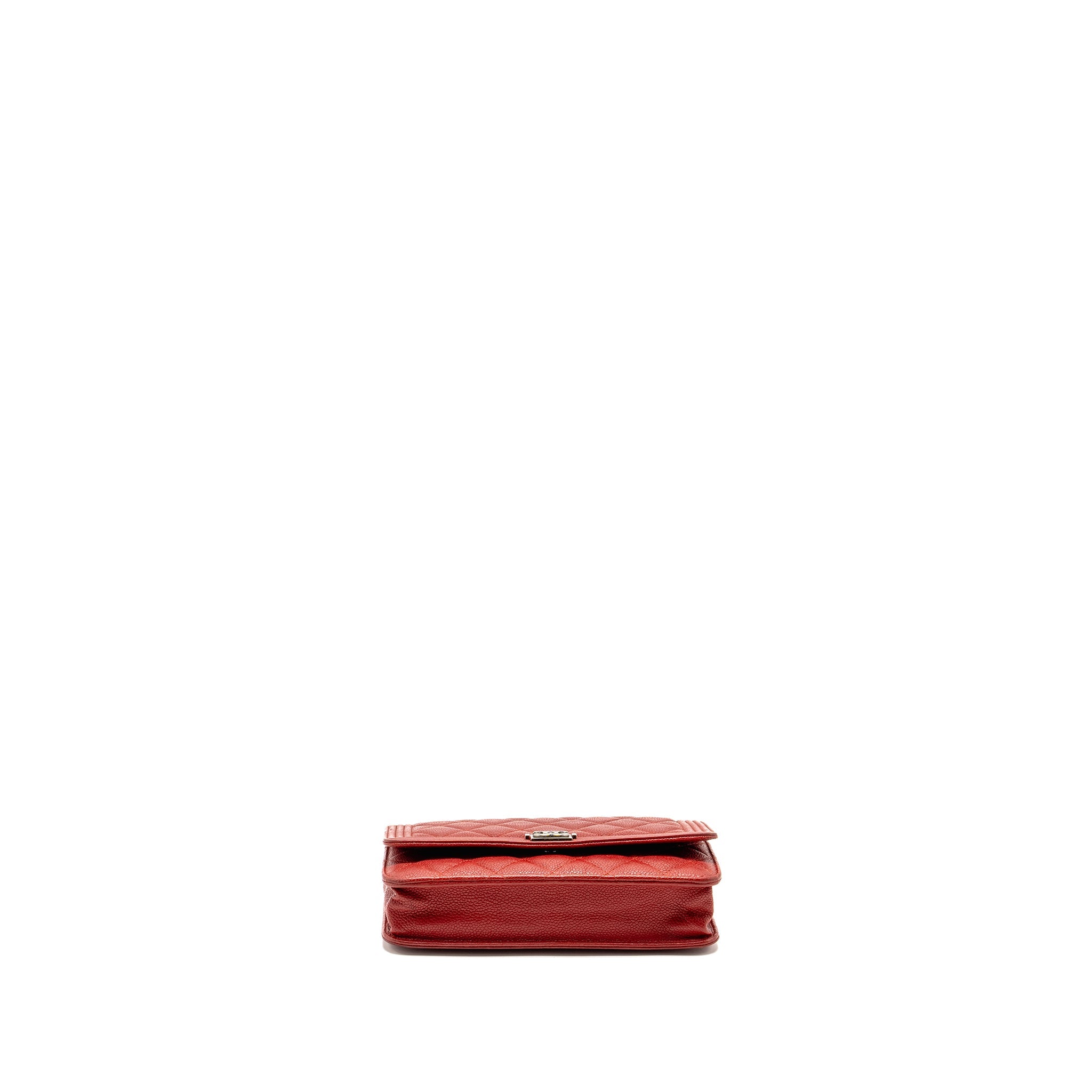 CHANEL BOY WALLET ON CHAIN CAVIAR RED RUTHENIUM SILVER HARDWARE