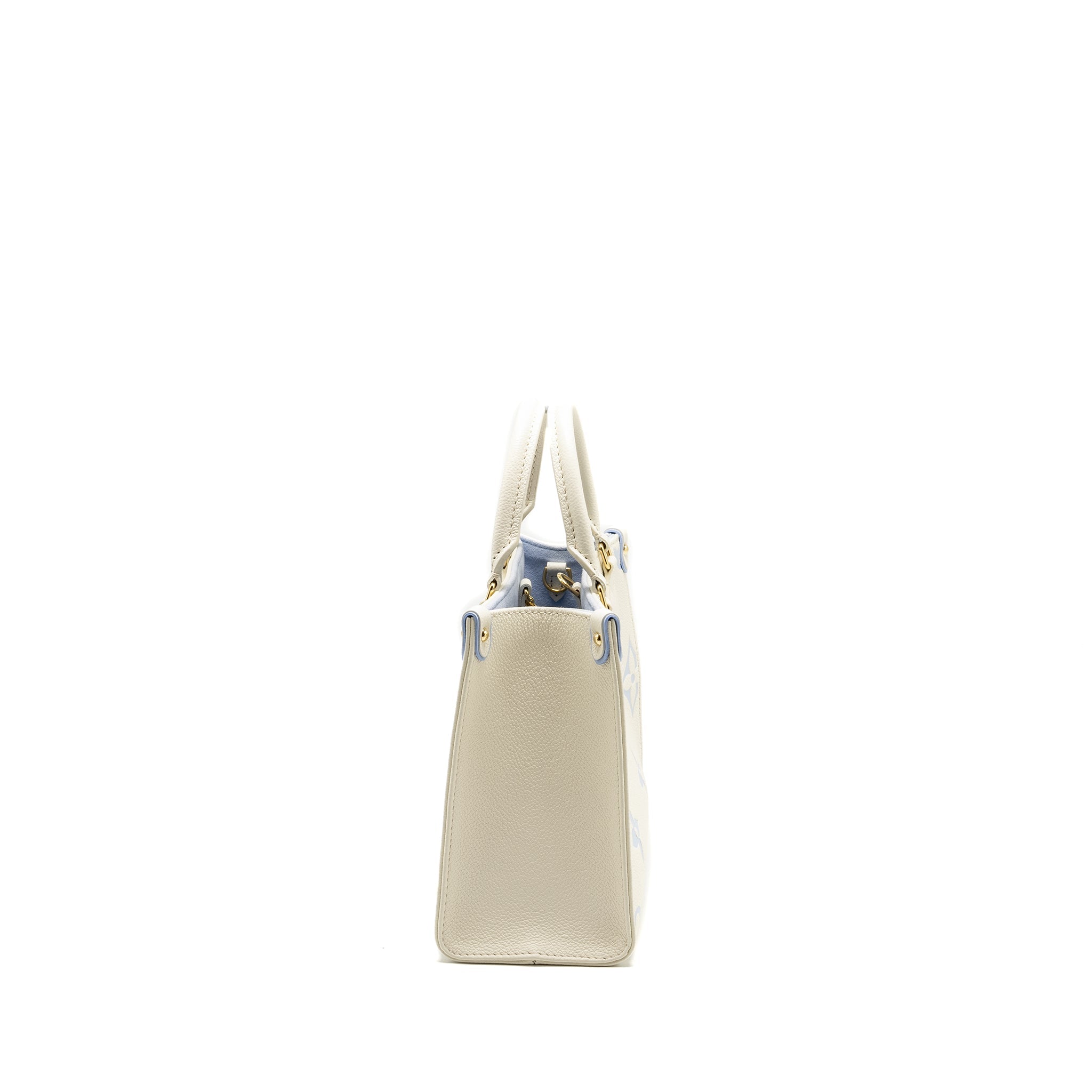 LOUIS VUITTON ONTHEGO PM BICOLOUR MONOGRAM EMPREINTE LATTE/CANDY BLUE GHW