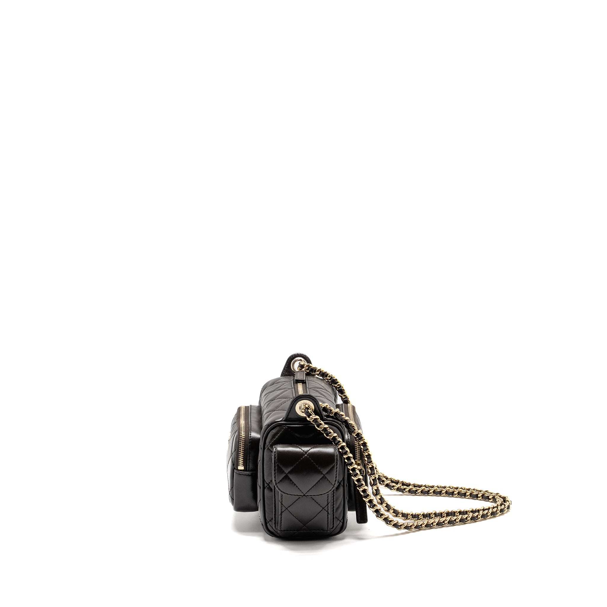 CHANEL 24K SMALL CAMERA CASE BAG SHINY CRUMPLED LAMBSKIN DARK BROWN LGHW (MICROCHIP)