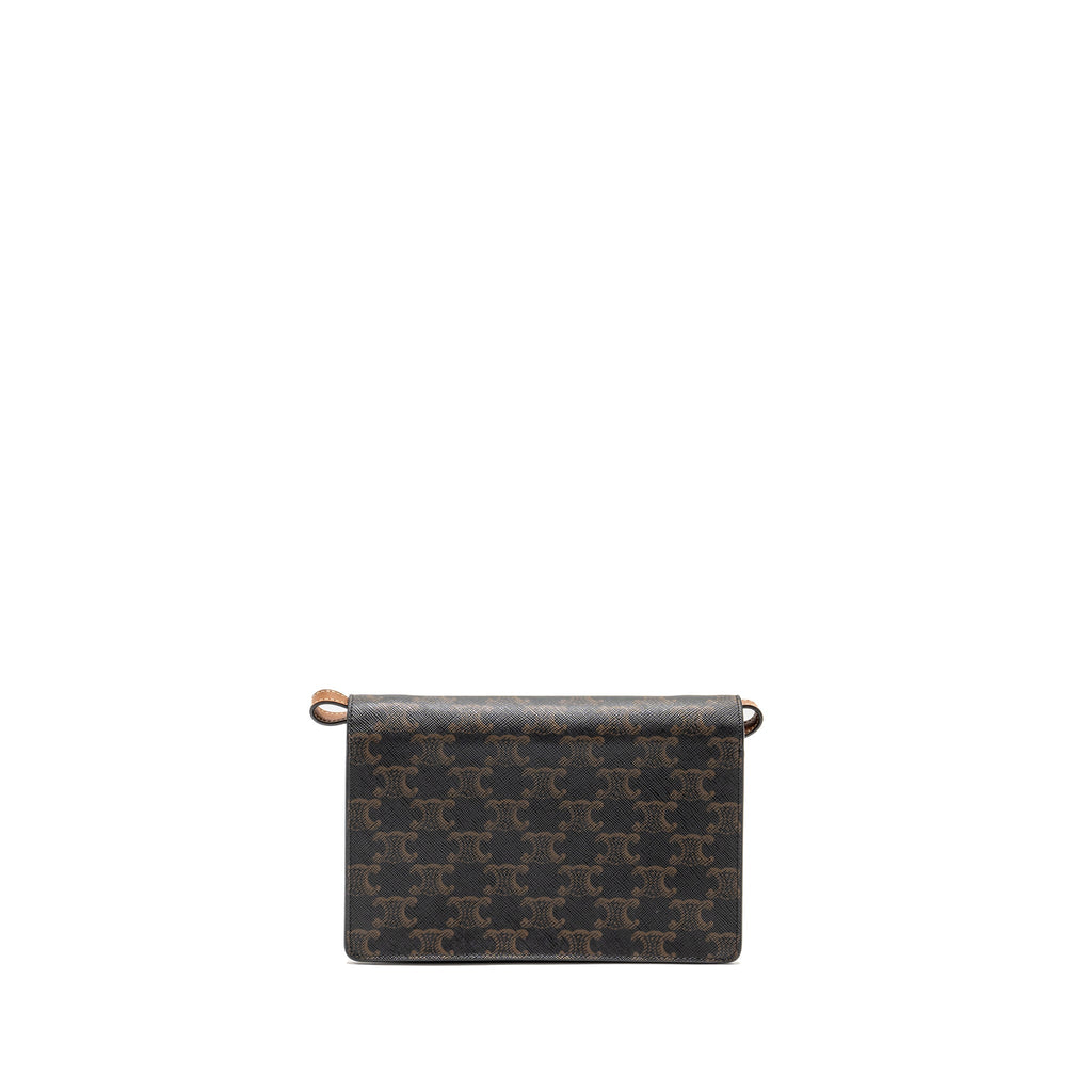 CELINE WALLET ON STRAP TRIOMPHE CANVAS/LAMBSKIN TAN GHW