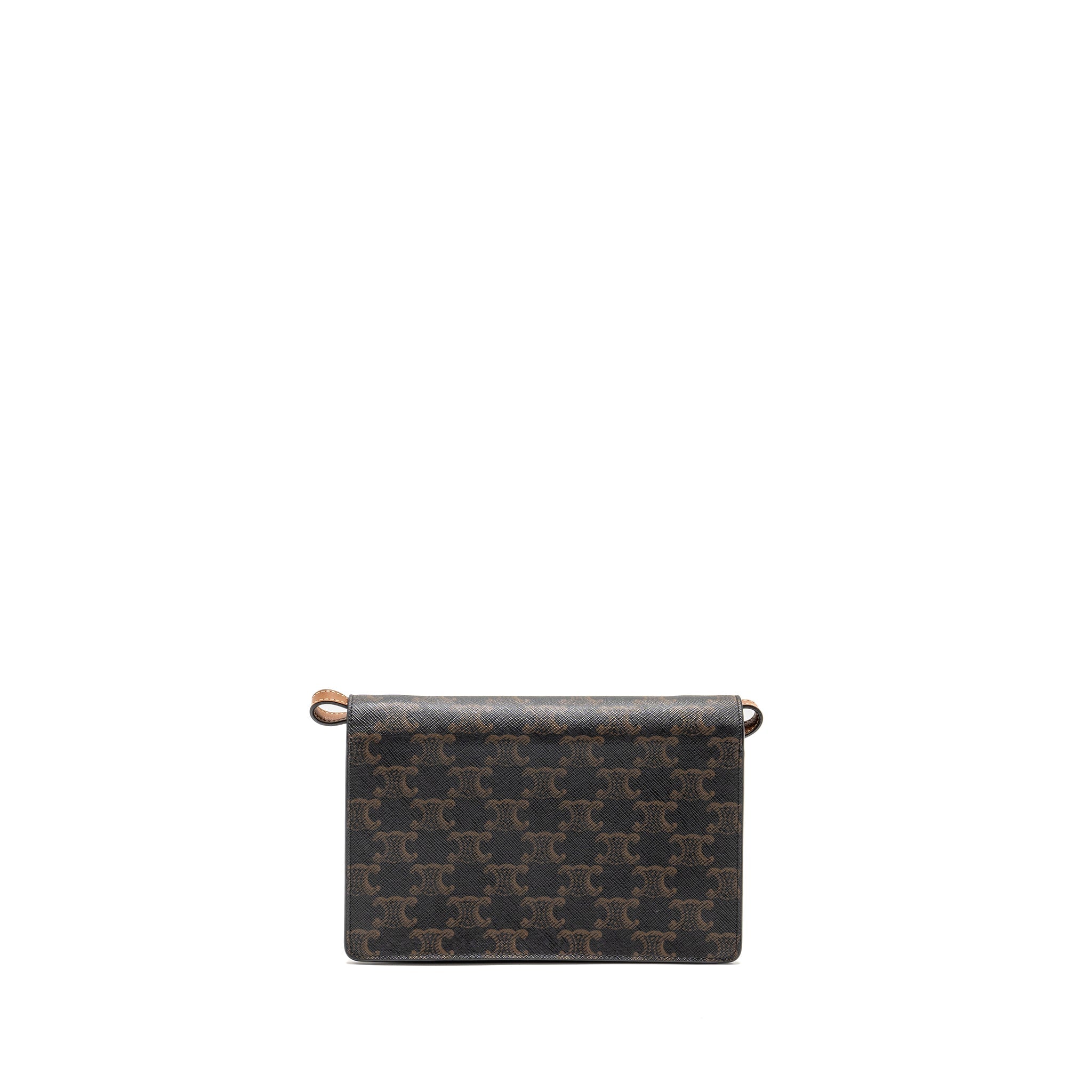 CELINE WALLET ON STRAP TRIOMPHE CANVAS/LAMBSKIN TAN GHW