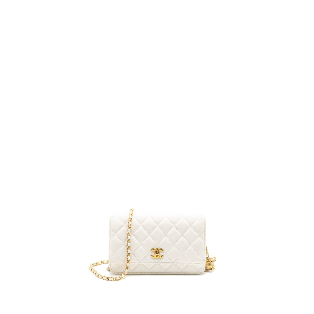 CHANEL PEARL CRUSH WALLET ON CHAIN LAMBSKIN WHITE GHW (MICROCHIP)