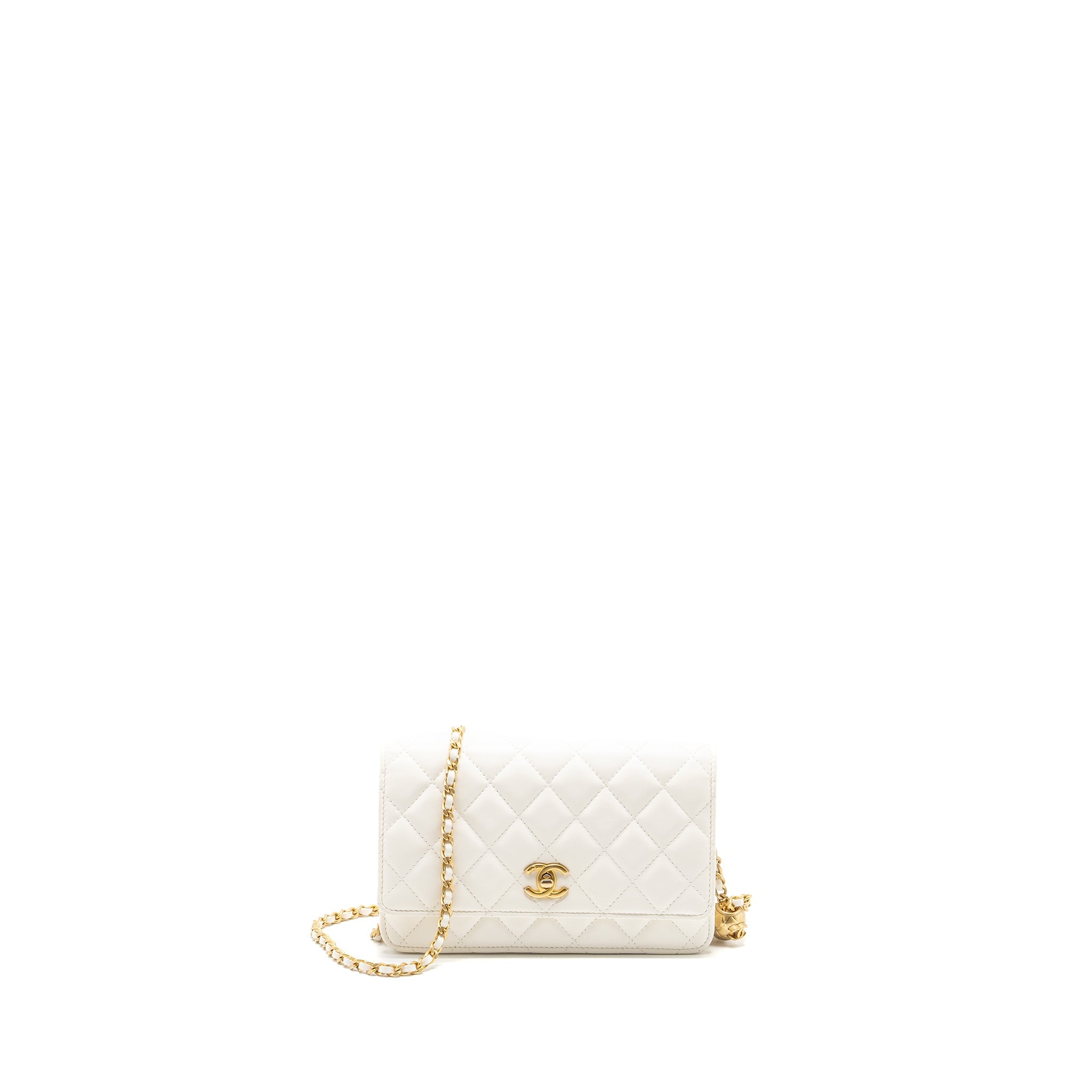 CHANEL PEARL CRUSH WALLET ON CHAIN LAMBSKIN WHITE GHW (MICROCHIP)