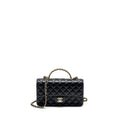 CHANEL CRYSTAL DETAILED TOP HANDLE FLAP BAG LAMBSKIN BLACK GHW (MICROCHIP)