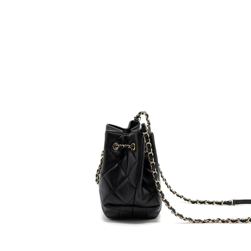 CHANEL DRAWSTRING BUCKET BAG CALFSKIN BLACK LGHW