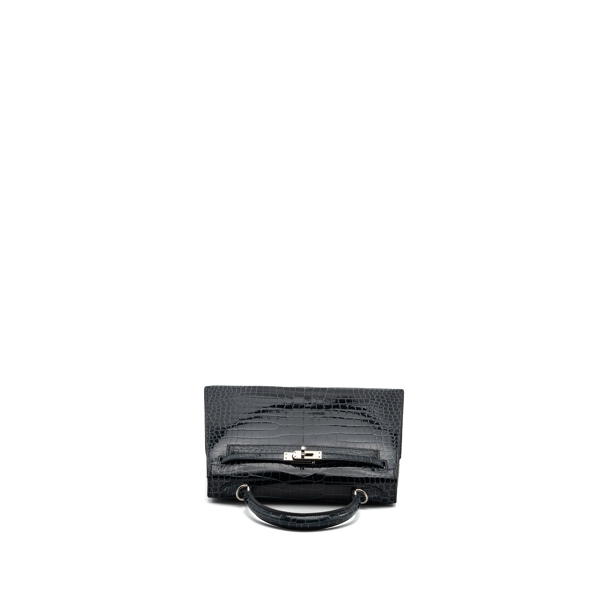 HERMES KELLY 25 SHINY CROCODILE POROUS V0 VERT ROUSSEAU SHW