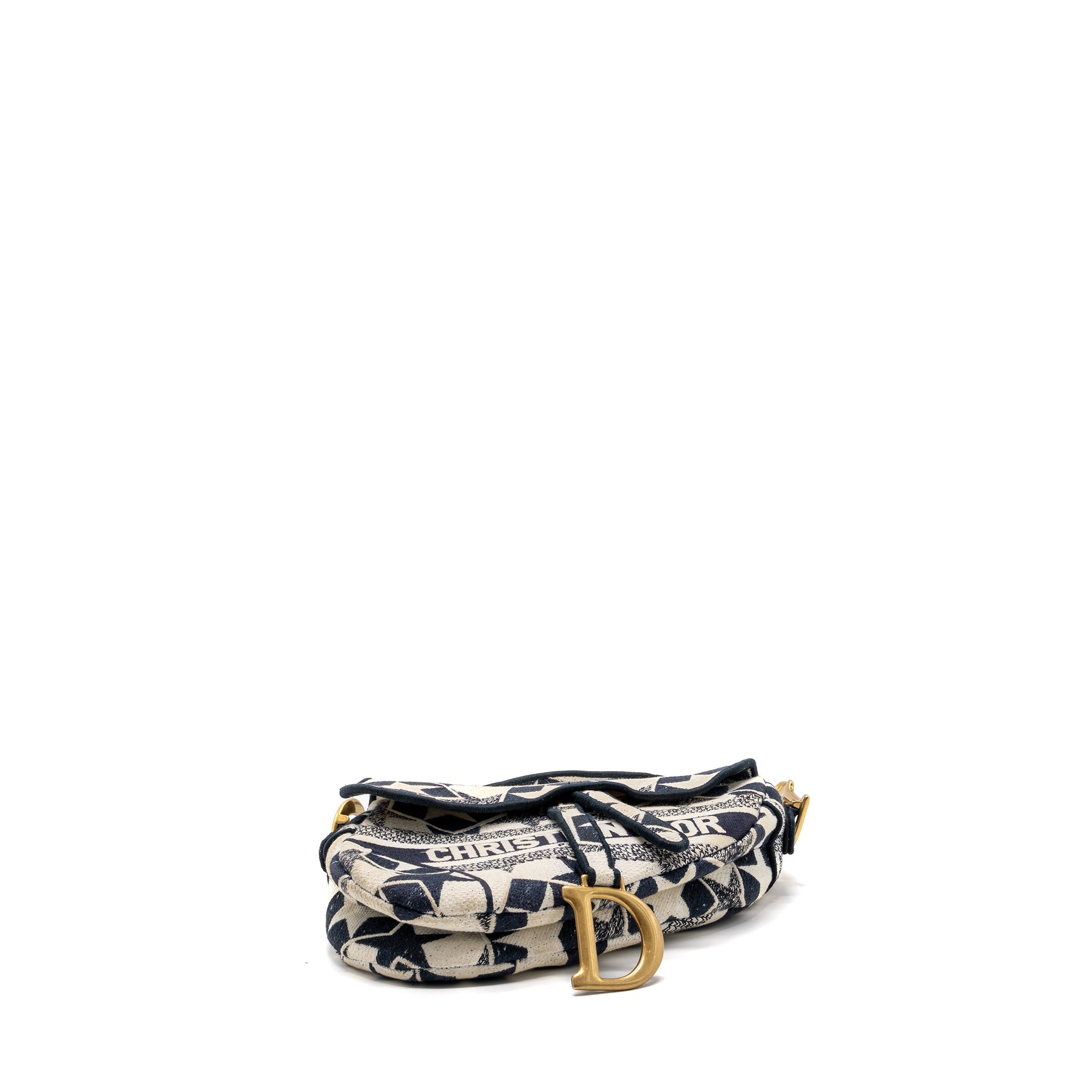 DIOR SADDLE BAG CANVAS LIMITED PRINT DARK BLUE / WHITE GHW