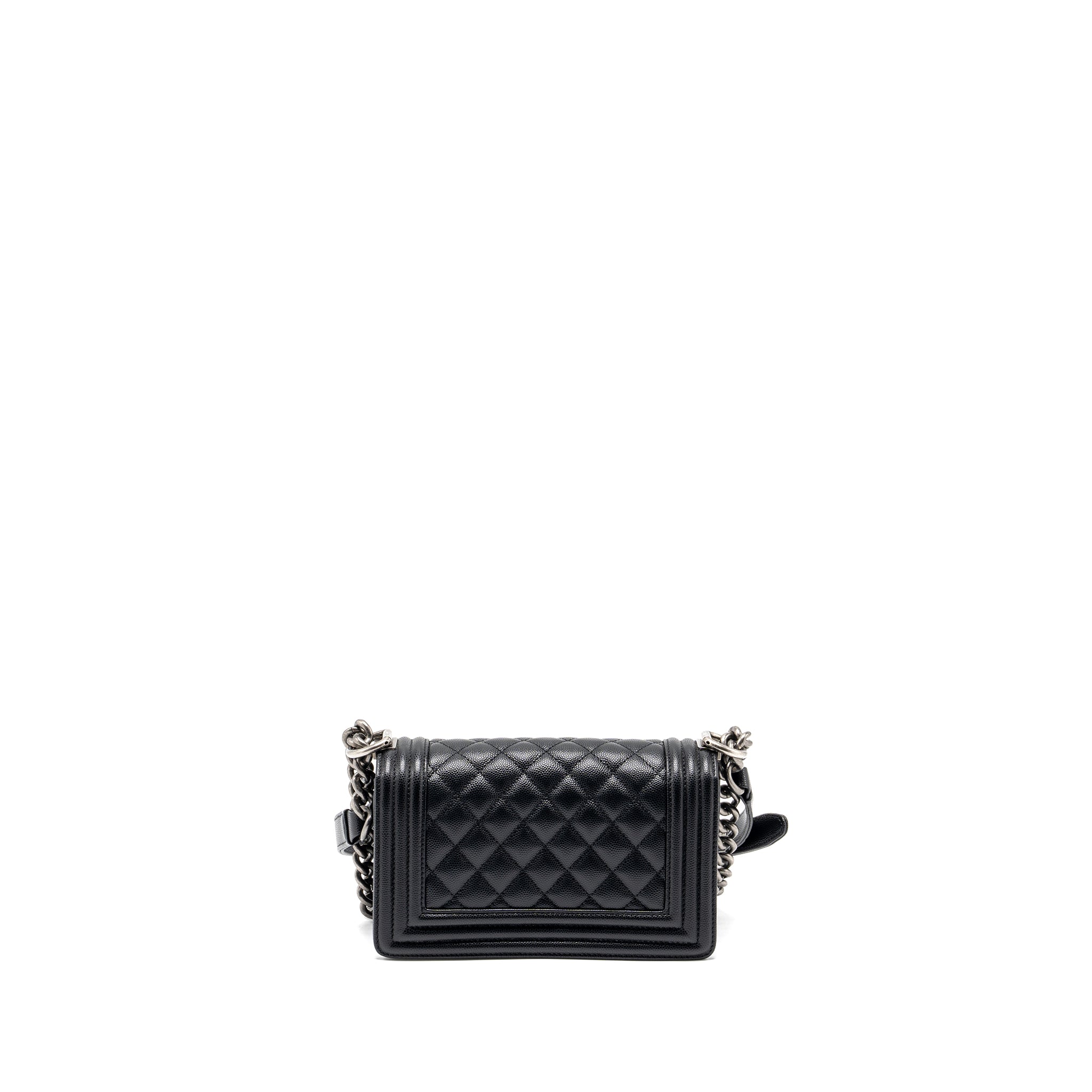 CHANEL SMALL BOY BAG CAVIAR BLACK RUTHENIUM HARDWARE (MICROCHIP)