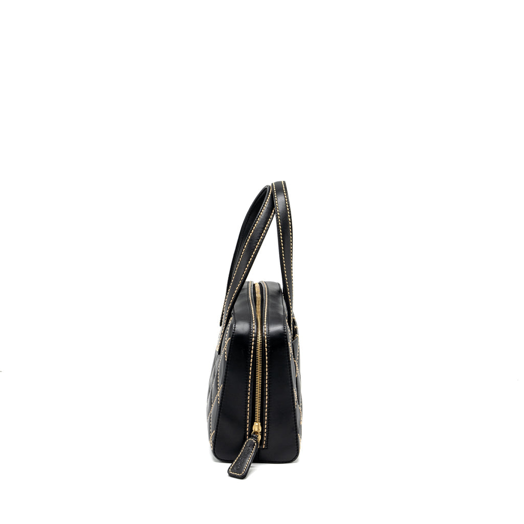 CHANEL VINTAGE WILD STITCH ZIP TOTE BAG CALFSKIN BLACK GHW