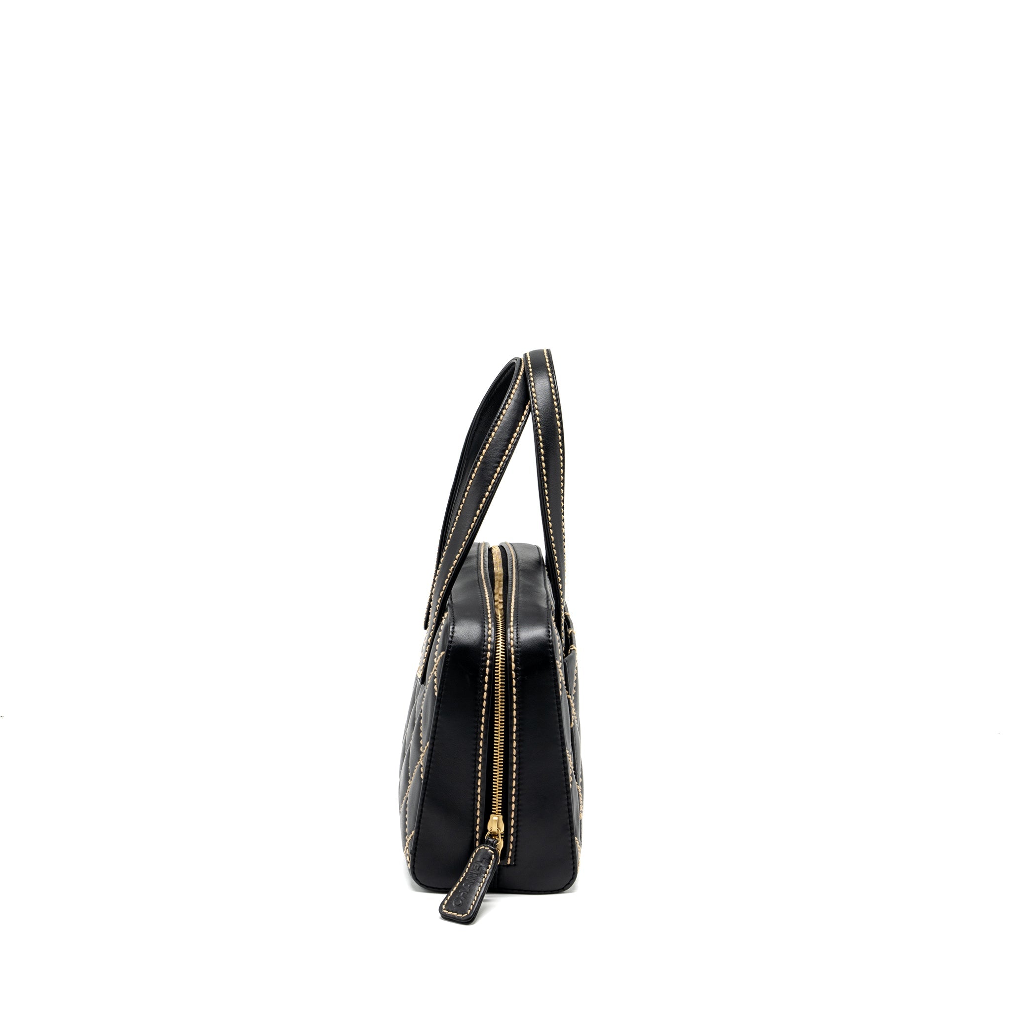 CHANEL VINTAGE WILD STITCH ZIP TOTE BAG CALFSKIN BLACK GHW