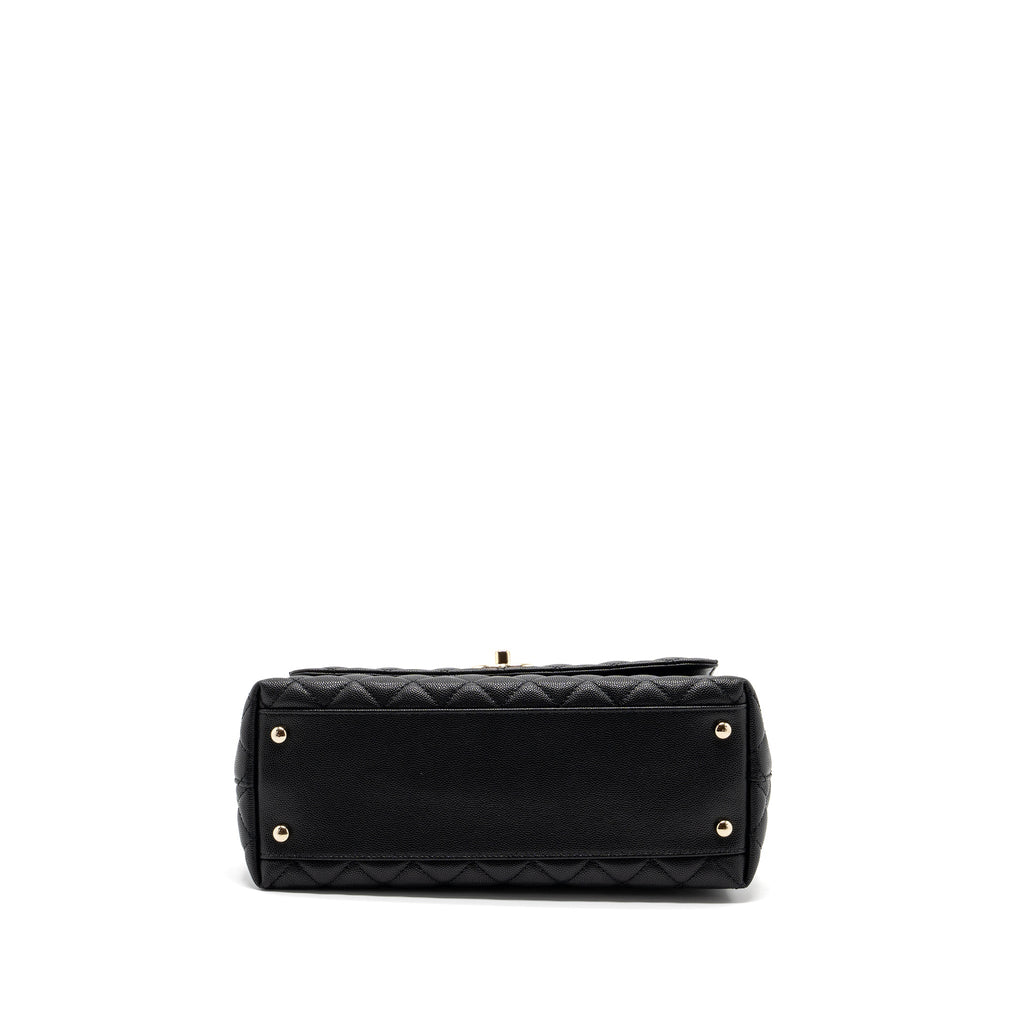 CHANEL MEDIUM COCO HANDLE LIZARD EMBOSSED HANDLE CAVIAR BLACK LGHW (MICROCHIP)