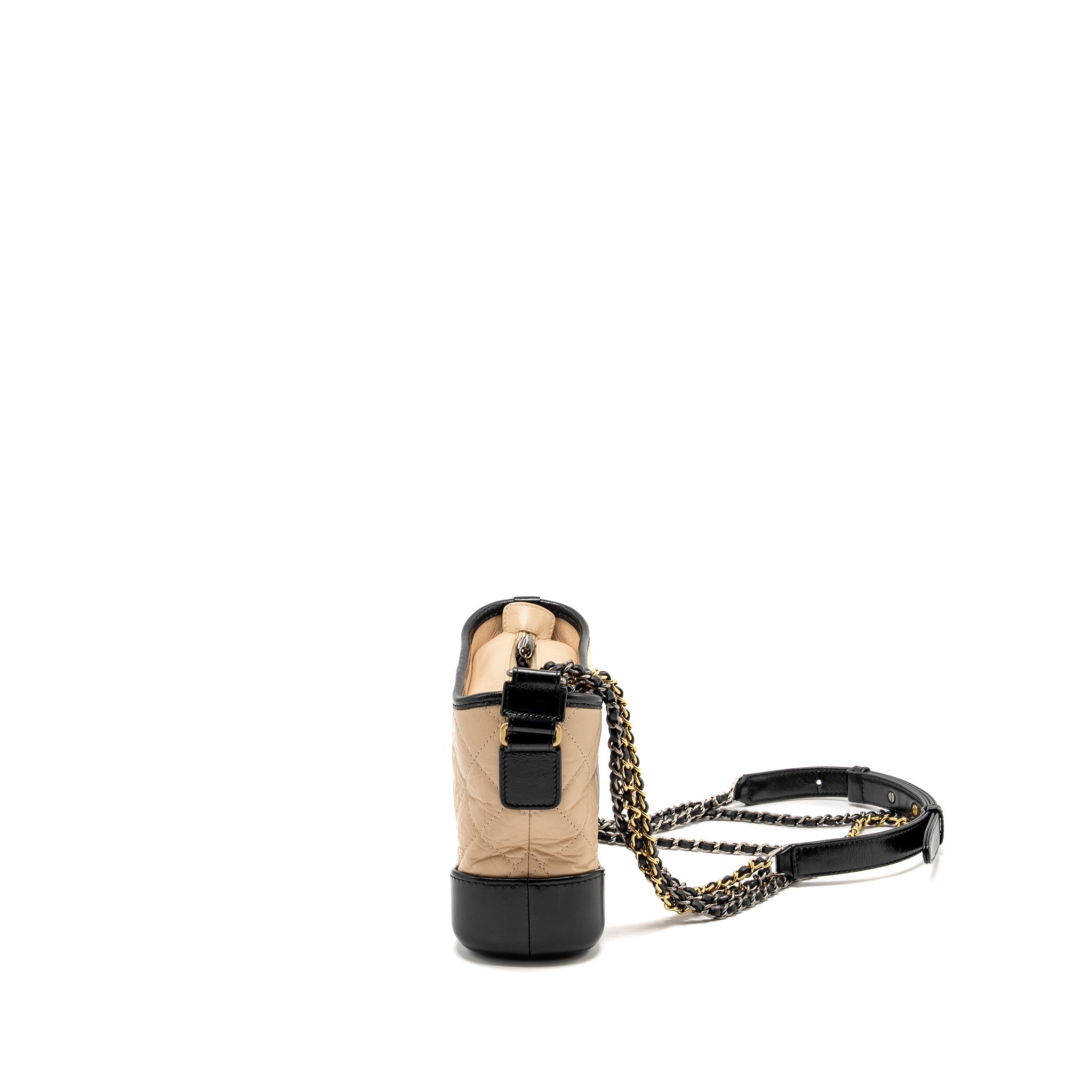 CHANEL SMALL GABRIELLE HOBO BAG AGED CALFSKIN BEIGE / BLACK MULTICOLOUR HARDWARE