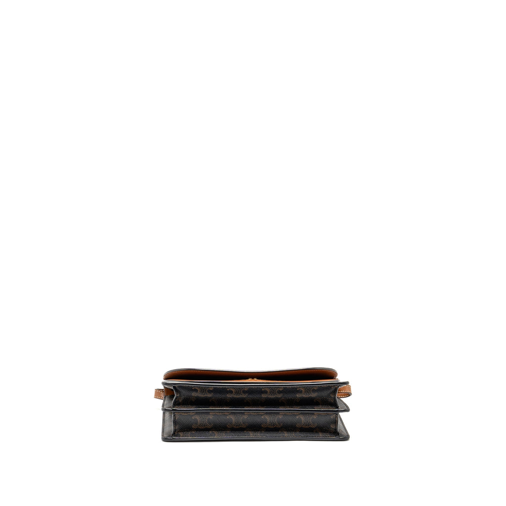 CELINE WALLET ON STRAP TRIOMPHE CANVAS/LAMBSKIN TAN GHW
