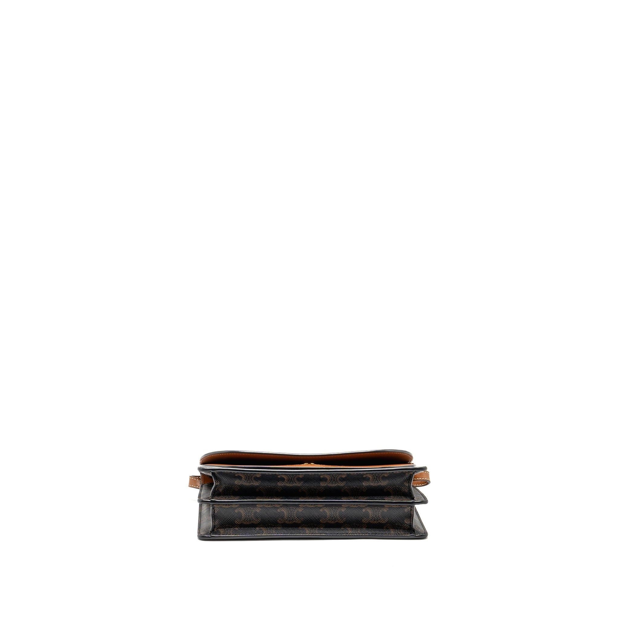 CELINE WALLET ON STRAP TRIOMPHE CANVAS/LAMBSKIN TAN GHW