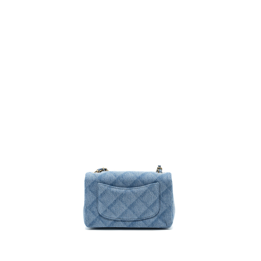 CHANEL 22B MINI RECTANGULAR FLAP BAG DENIM LIGHT BLUE LGHW (MICROCHIP)