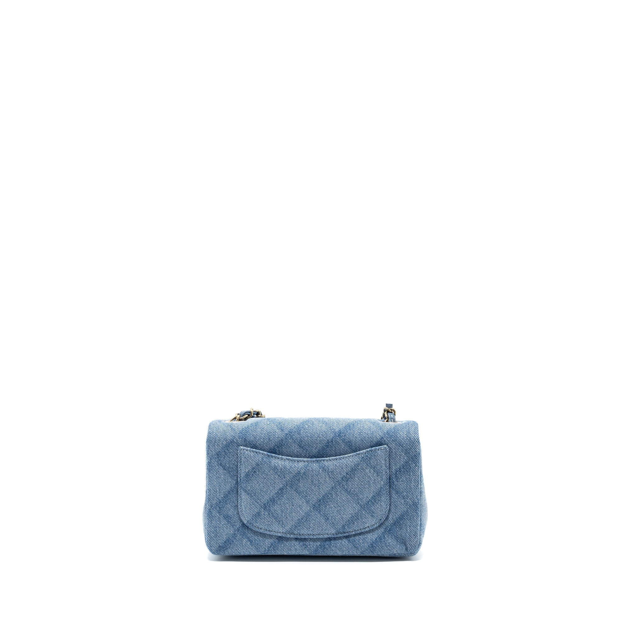 CHANEL 22B MINI RECTANGULAR FLAP BAG DENIM LIGHT BLUE LGHW (MICROCHIP)