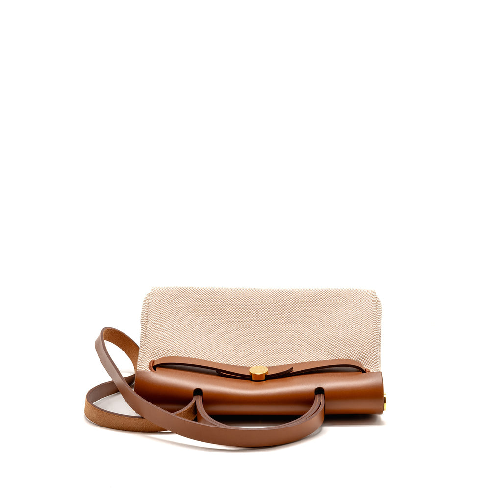 HERMES HERBAG 31 ZIP BAG CANVAS/HUNTER LEATHER ECRU-BEIGE/FAUV GHW