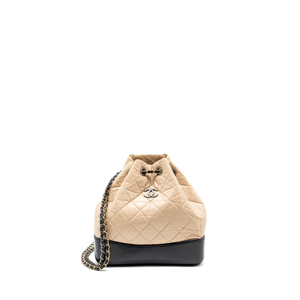 CHANEL SMALL GABRIELLE BACKPACK AGED CALFSKIN BEIGE/BLACK MULTICOLOUR HARDWARE