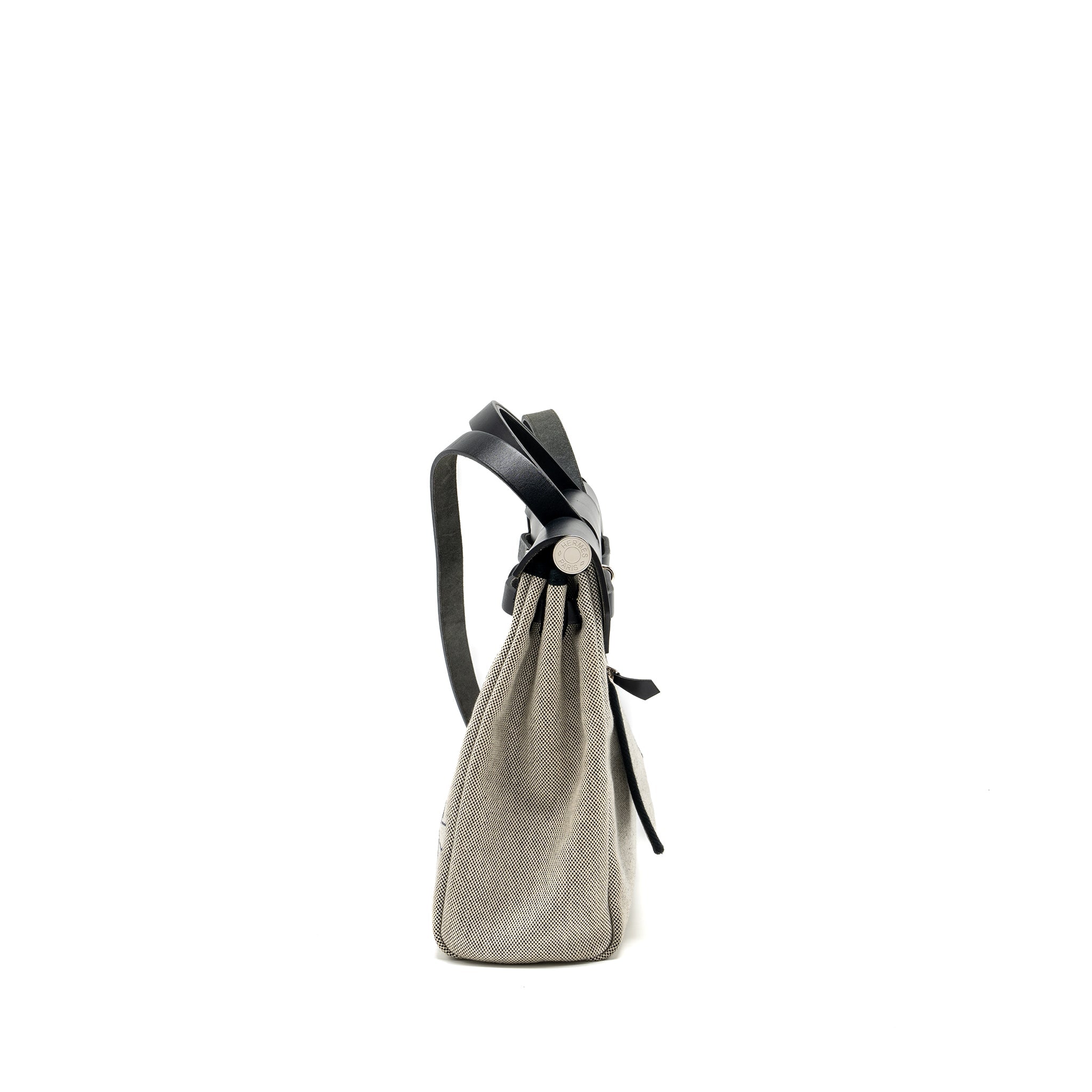 HERMES HERBAG 31 ZIP BAG CANVAS/HUNTER BLUE INDIGO/ECRU-NOIR/NOIR SHW