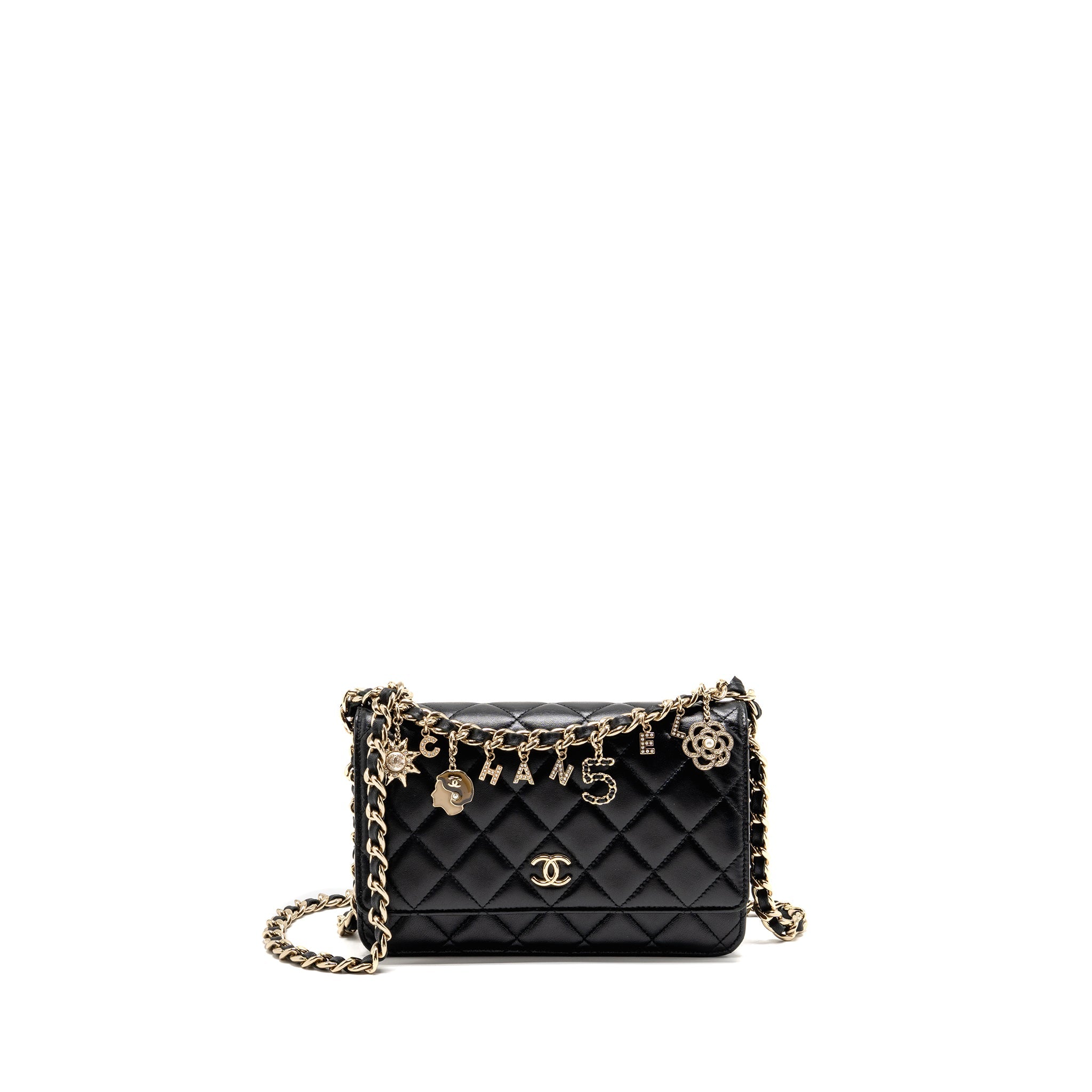 CHANEL COCO CHARM WALLET ON CHAIN LAMBSKIN BLACK LGHW