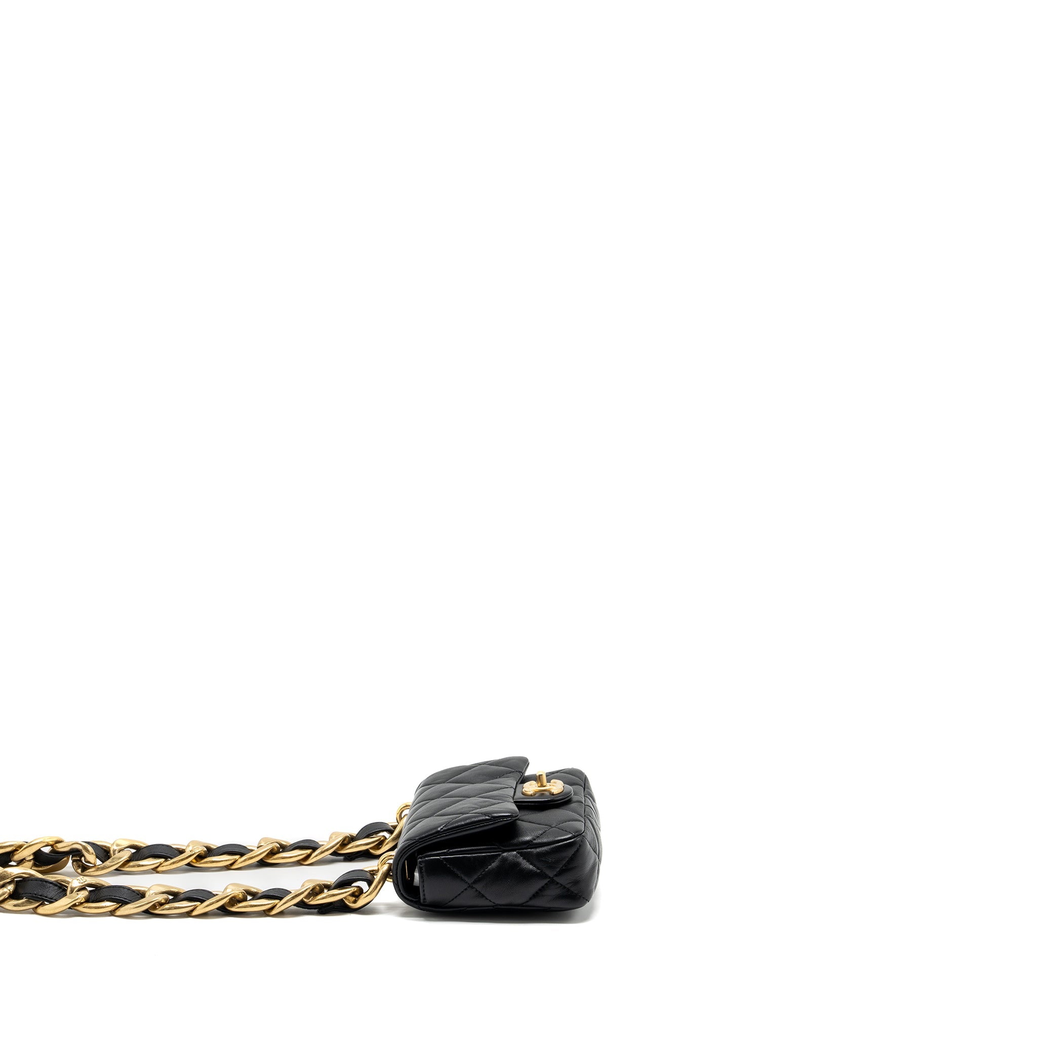 CHANEL MINI SQUARE FLAP BAG WITH GIANT CHAIN LAMBSKIN GHW (MICROCHIP)