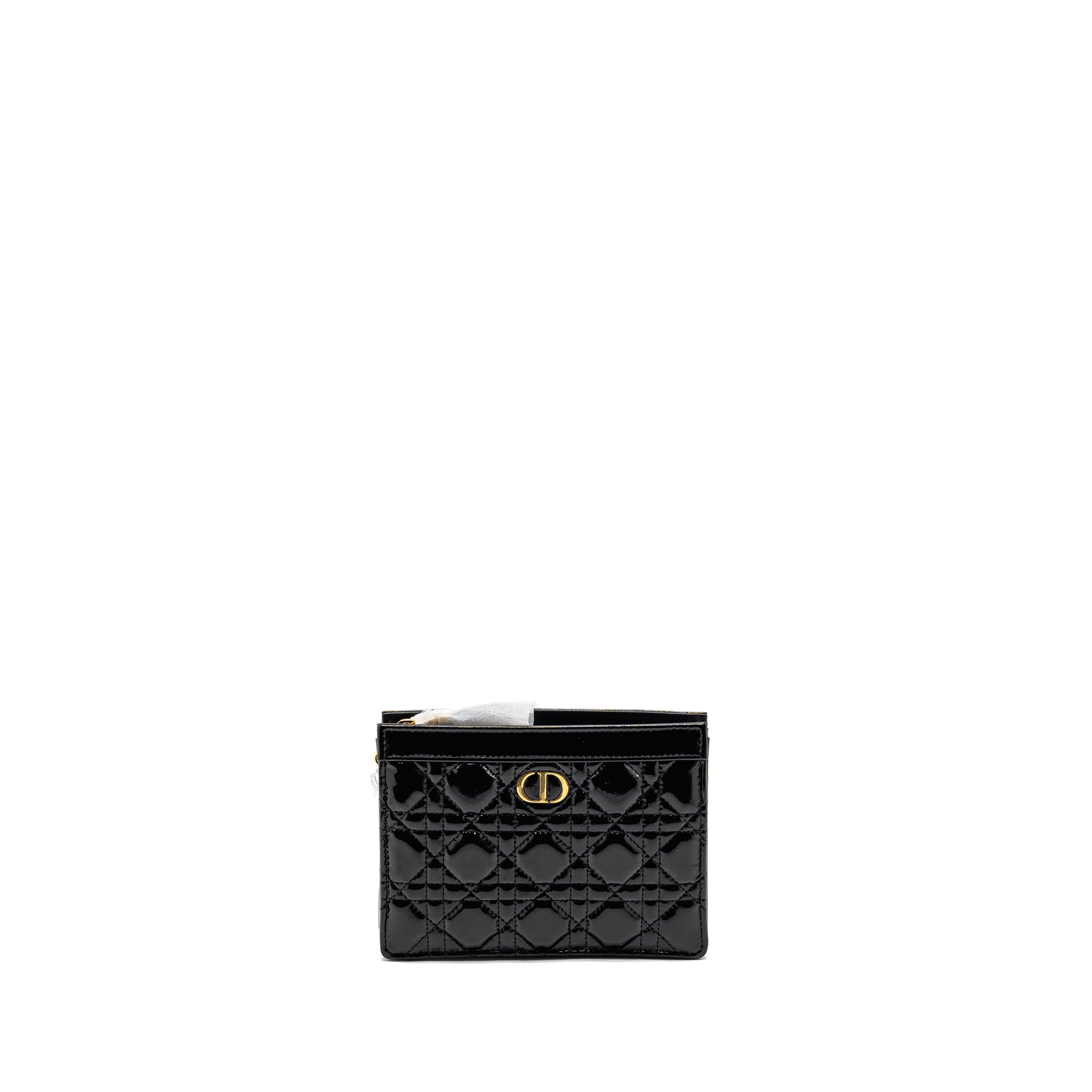 DIOR CARO POUCH WITH CHAIN PATENT CALFSKIN BLACK GHW