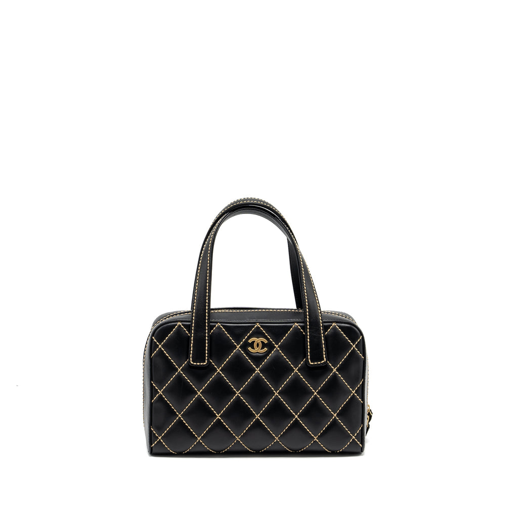 CHANEL VINTAGE WILD STITCH ZIP TOTE BAG CALFSKIN BLACK GHW