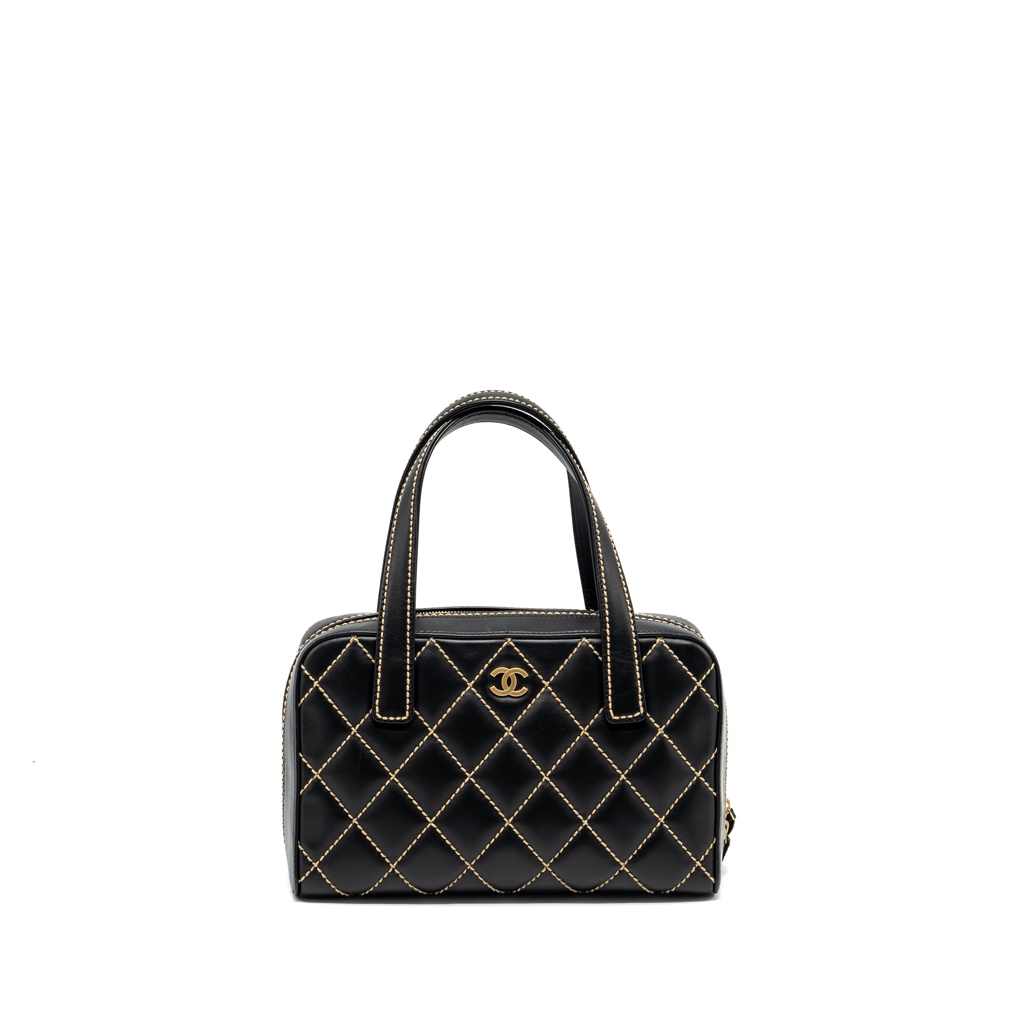 CHANEL VINTAGE WILD STITCH ZIP TOTE BAG CALFSKIN BLACK GHW