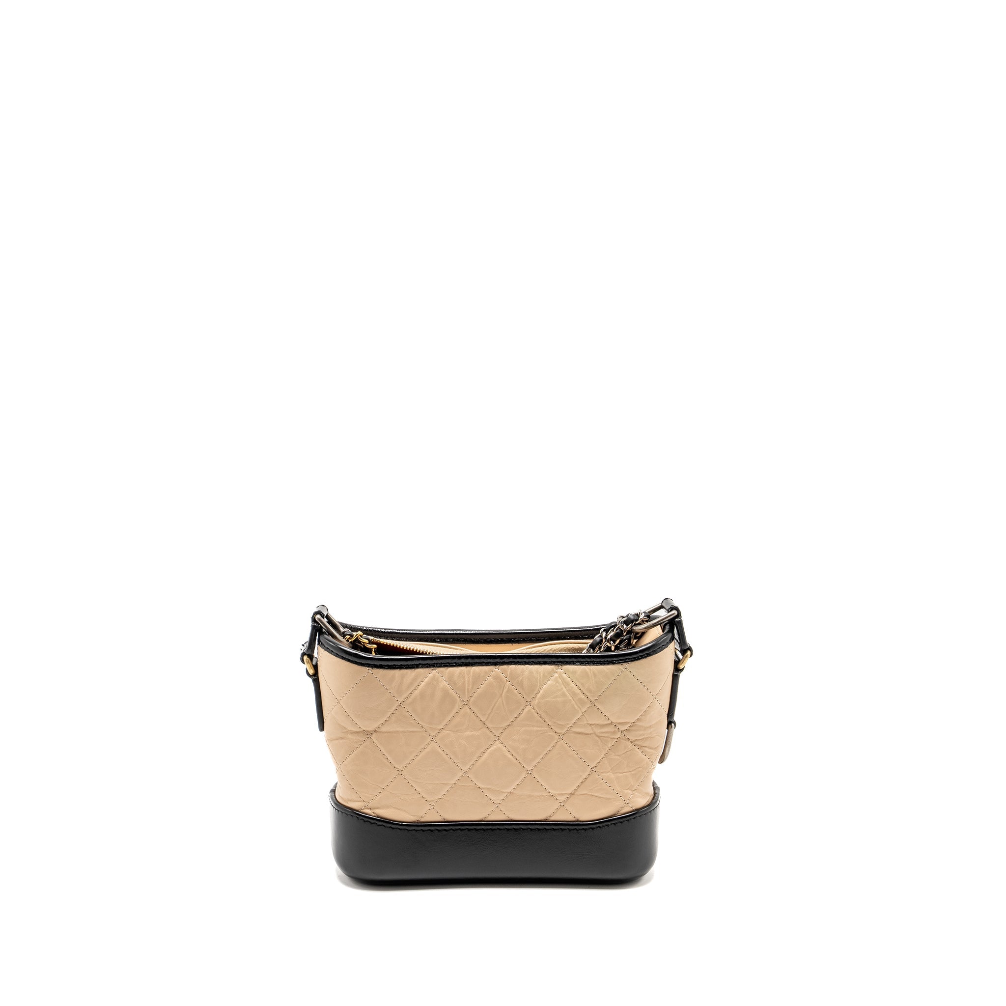 CHANEL SMALL GABRIELLE HOBO BAG AGED CALFSKIN BEIGE / BLACK MULTICOLOUR HARDWARE