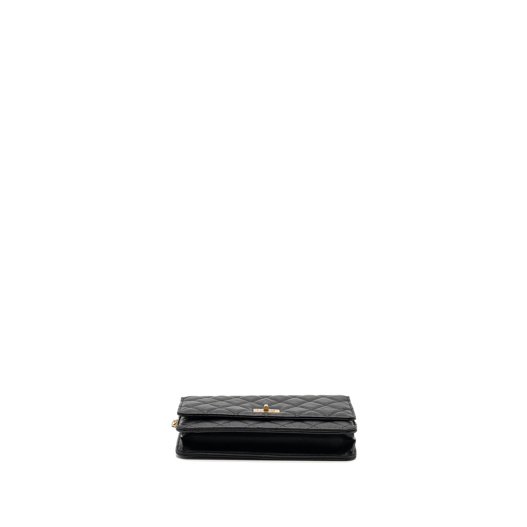 CHANEL 2.55 WALLET ON CHAIN AGED CALFSKIN BLACK BRUSHED GHW (MICROCHIP)