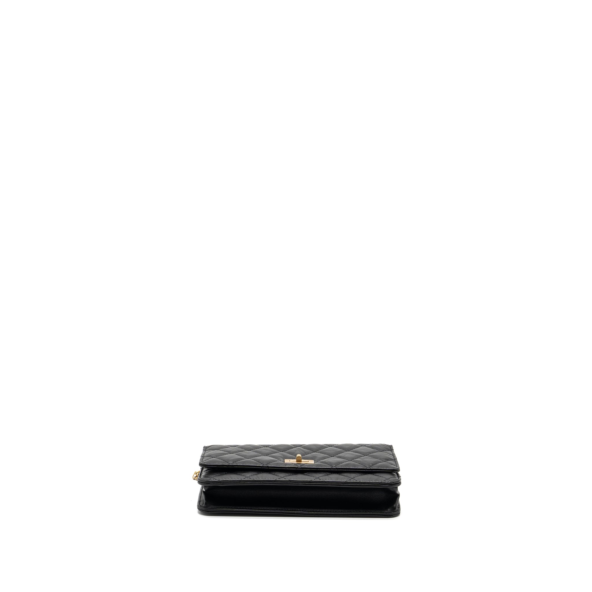 CHANEL 2.55 WALLET ON CHAIN AGED CALFSKIN BLACK BRUSHED GHW (MICROCHIP)