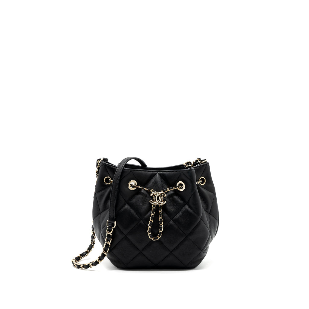 CHANEL DRAWSTRING BUCKET BAG CALFSKIN BLACK LGHW