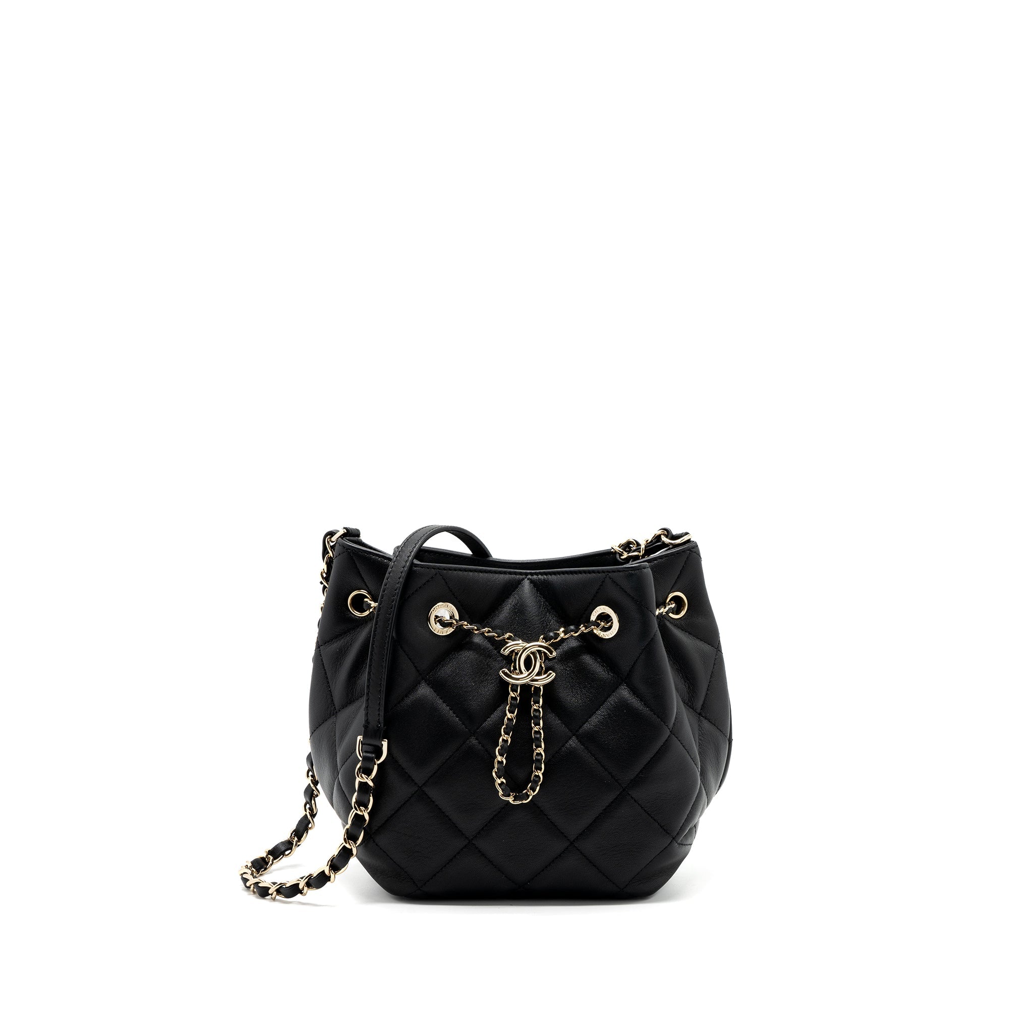 CHANEL DRAWSTRING BUCKET BAG CALFSKIN BLACK LGHW