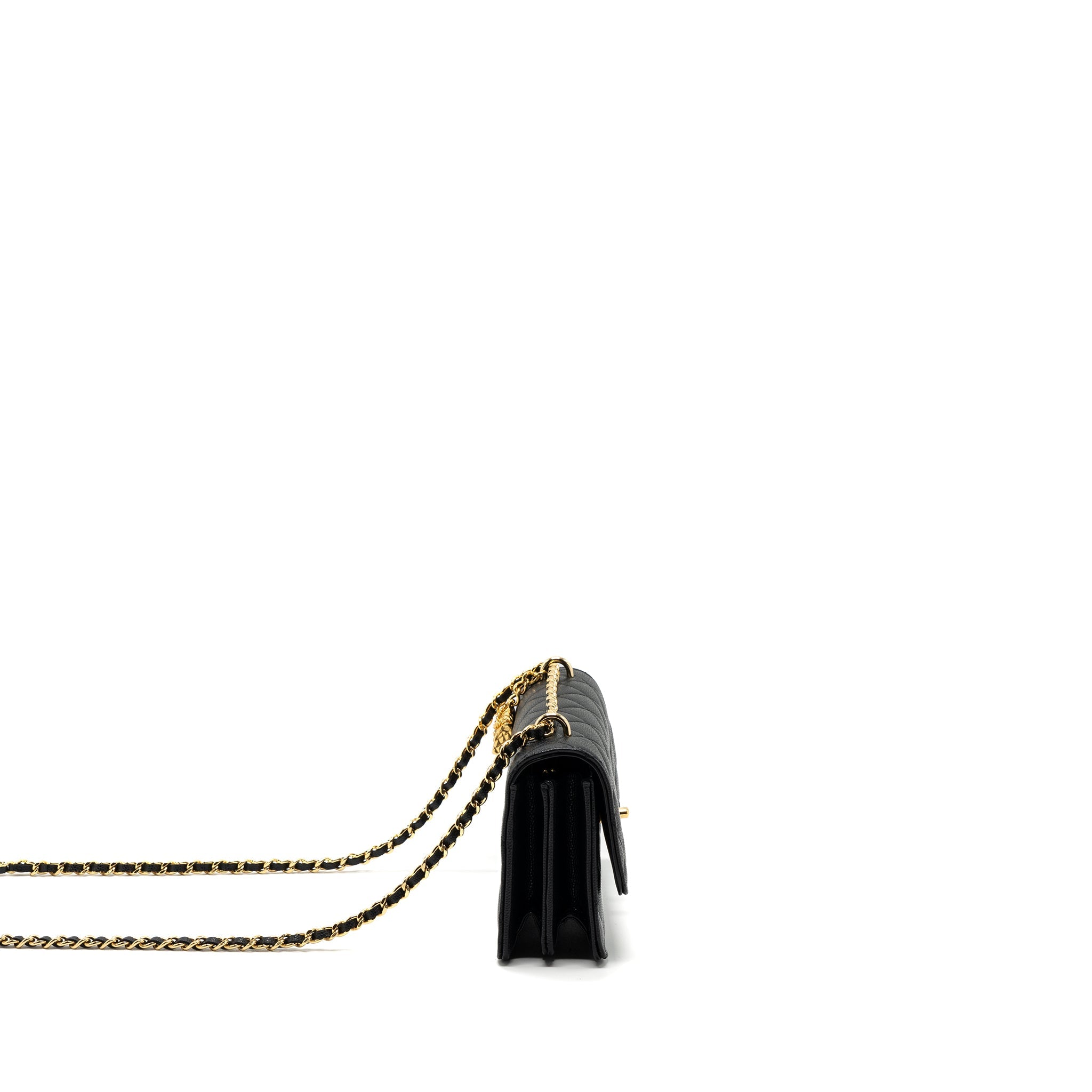 CHANEL 23S WALLET ON CHAIN WITH BAG CHARM CAVIAR BLACK GHW(MICROCHIP)