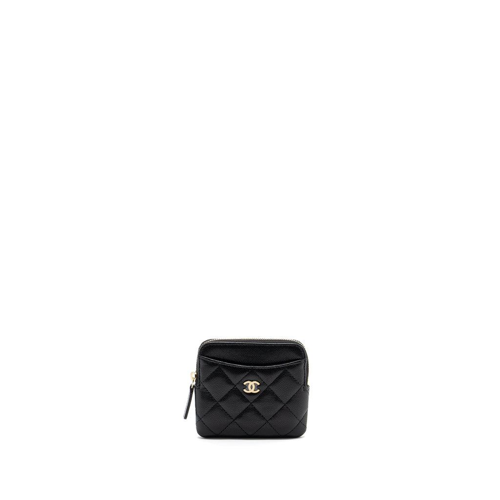 CHANEL SQUARE ZIPPER POUCH CARD HOLDER CAVIAR BLACK LGHW (MICROCHIP)
