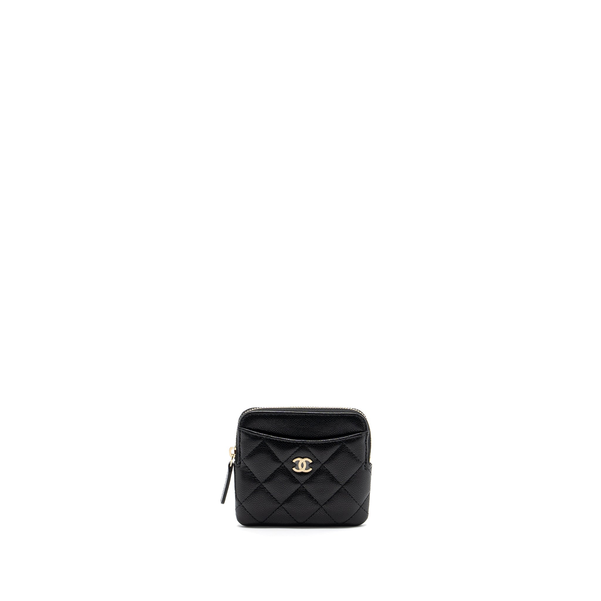 CHANEL SQUARE ZIPPER POUCH CARD HOLDER CAVIAR BLACK LGHW (MICROCHIP)
