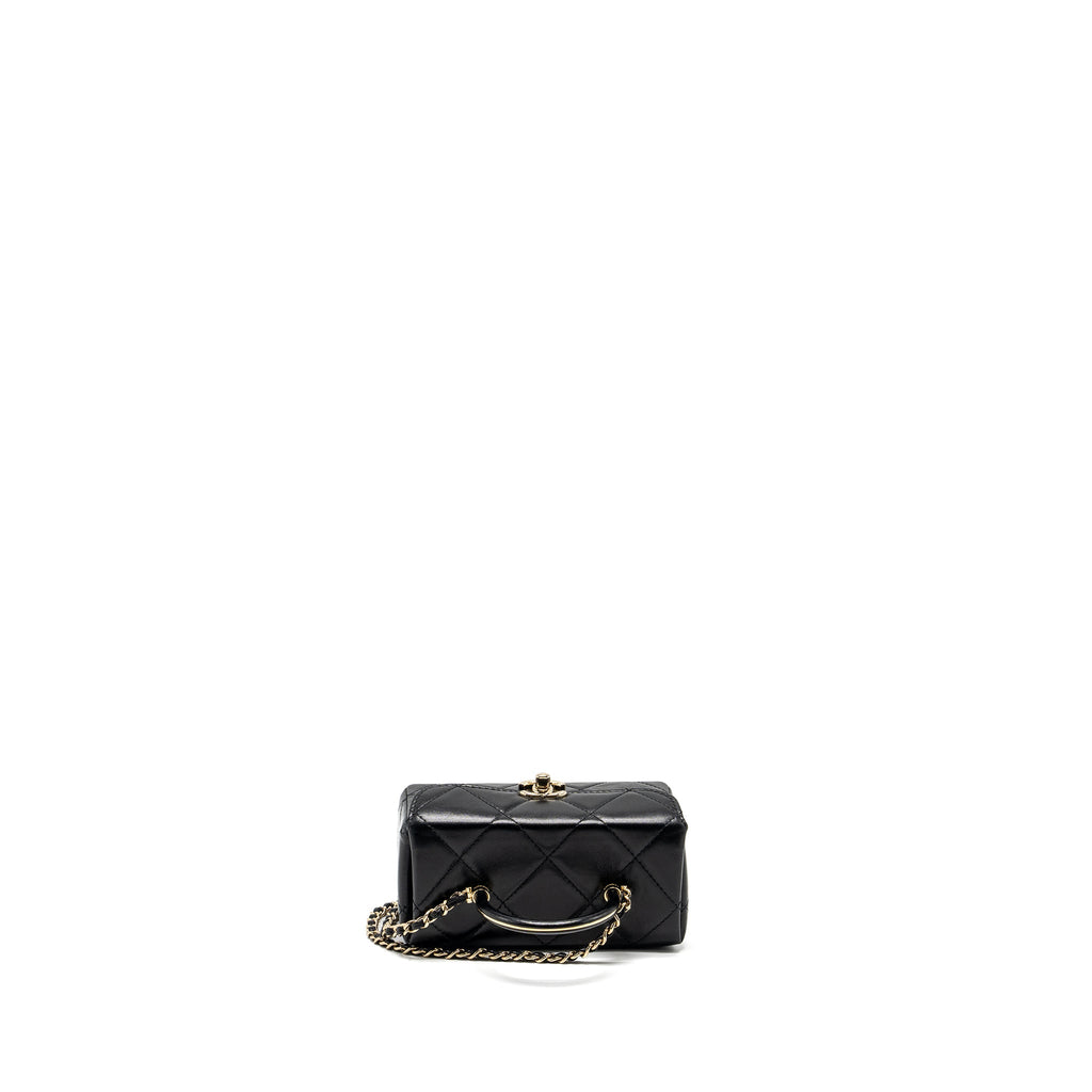 CHANEL 23K TOP HANDLE VANITY BAG SHINY CALFSKIN BLACK GHW (MICROCHIP)