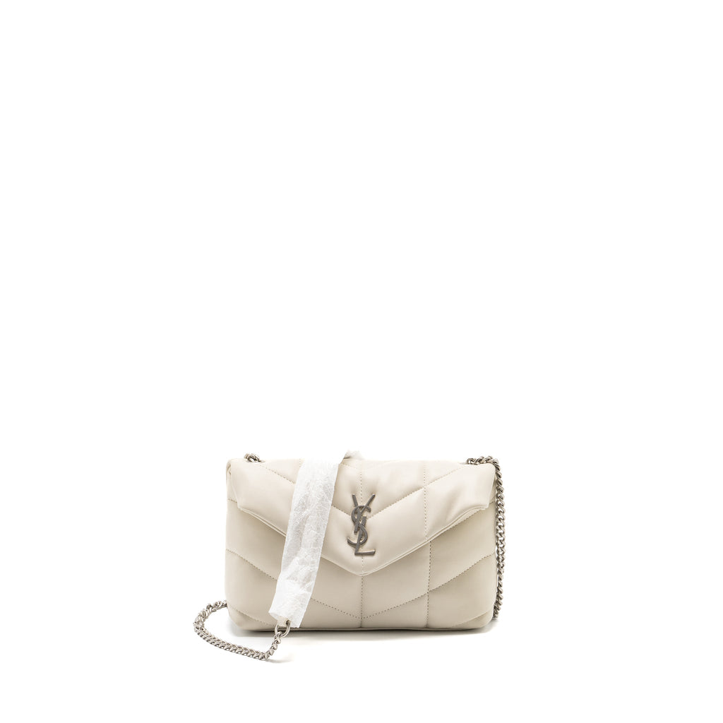 SAINT LAURENT SMALL LOULOU PUFFER SHOULDER BAG LAMBSKIN BLANC VINTAGE RUTHENIUM HARDWARE