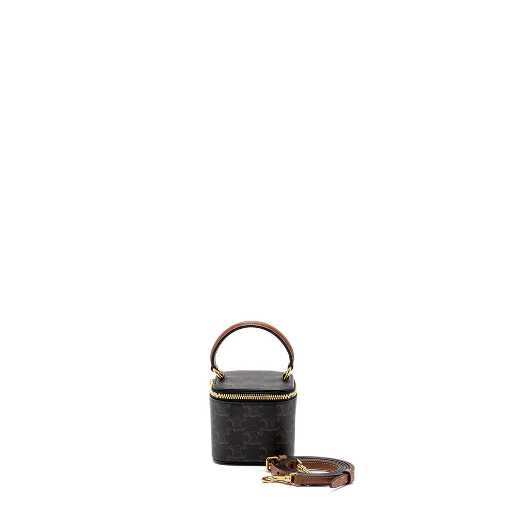 CELINE MINI VANITY CASE TRIOMPHE CANVAS/CALFSKIN TAN GHW