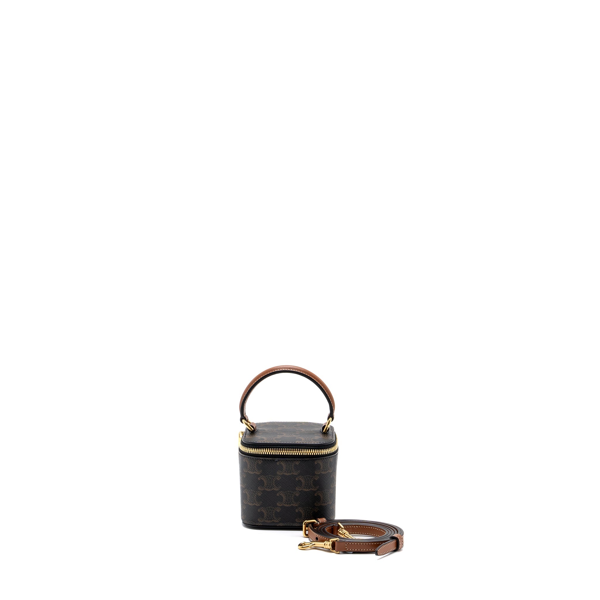 CELINE MINI VANITY CASE TRIOMPHE CANVAS/CALFSKIN TAN GHW