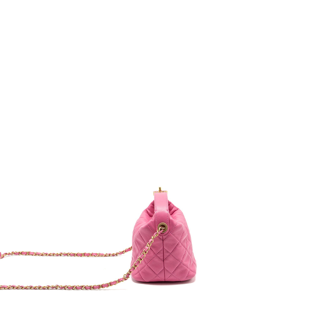 CHANEL 20S SMALL QUILTED HOBO BAG LAMBSKIN PINK GHW
