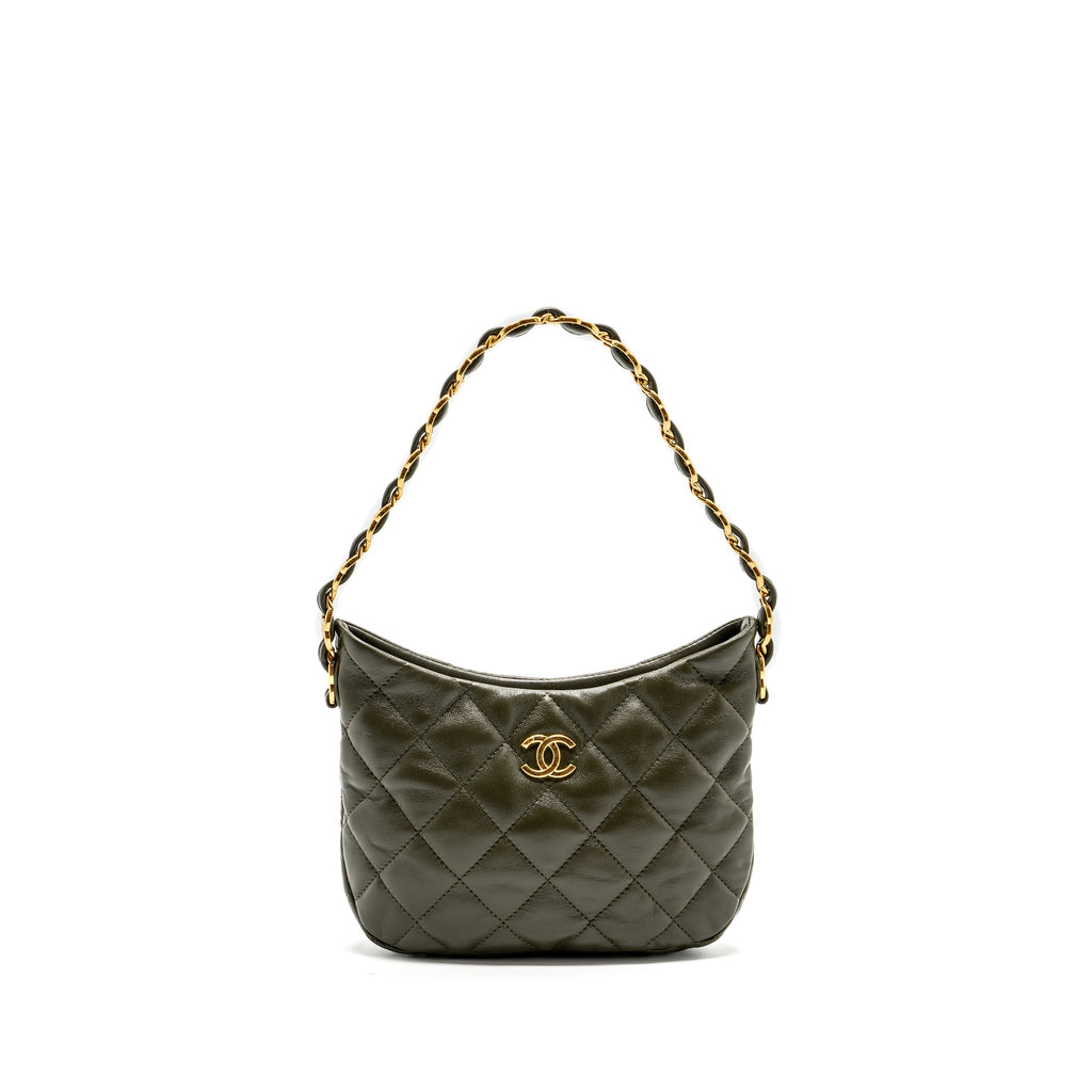 CHANEL 22K HOBO BAG LAMBSKIN GREEN GHW (MICROCHIP)