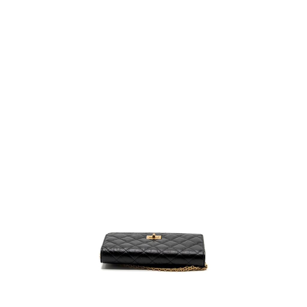 CHANEL 2.55 WALLET ON CHAIN AGED CALFSKIN BLACK BRUSHED GHW (MICROCHIP)