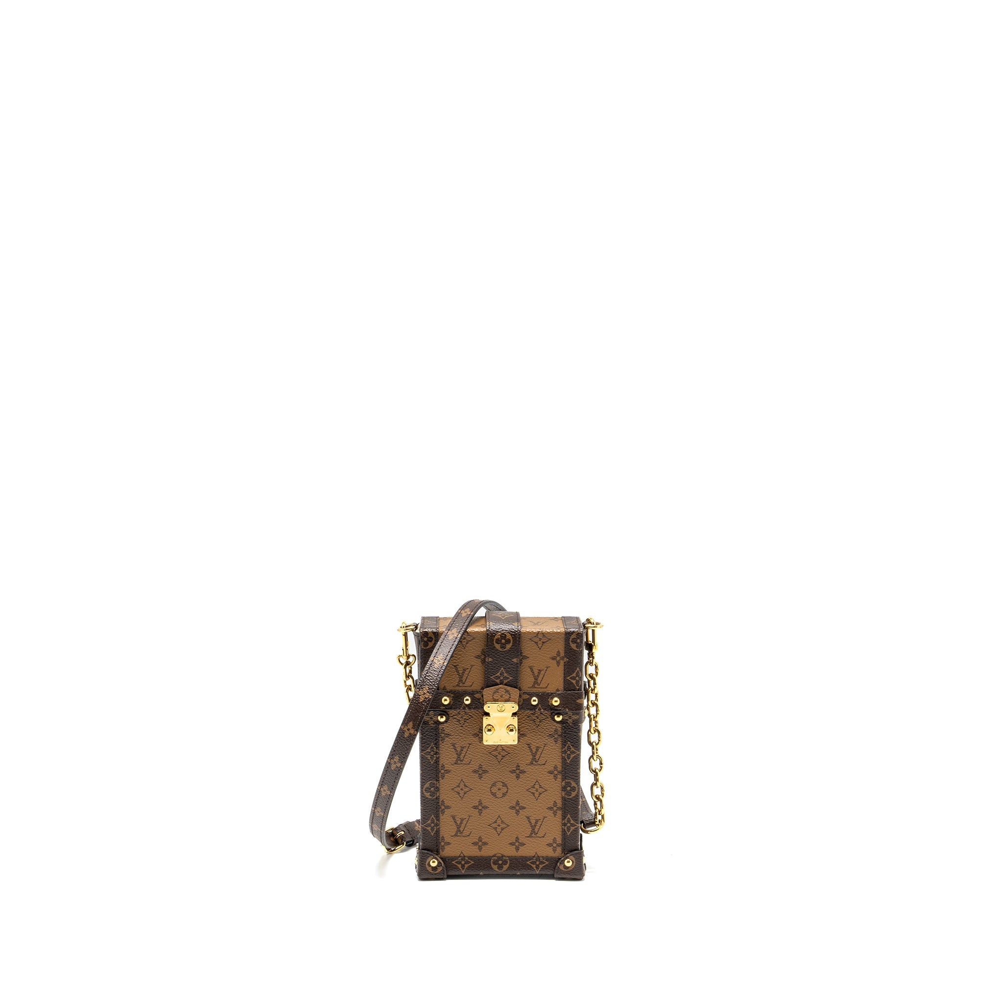 LOUIS VUITTON VERTICAL TRUNK POCHETTE WITH CHAIN MONOGRAM REVERSE CANVAS GHW