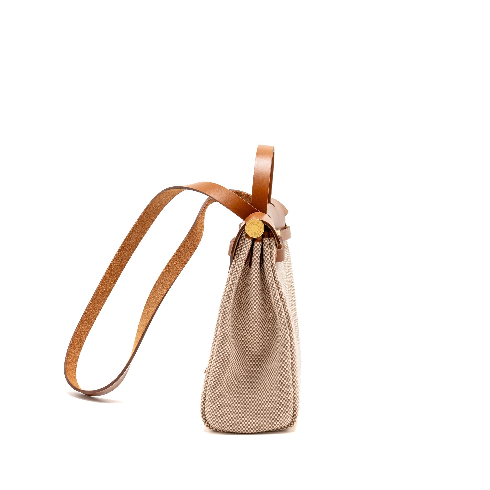 HERMES HERBAG 31 ZIP BAG CANVAS/HUNTER LEATHER ECRU-BEIGE/FAUV GHW