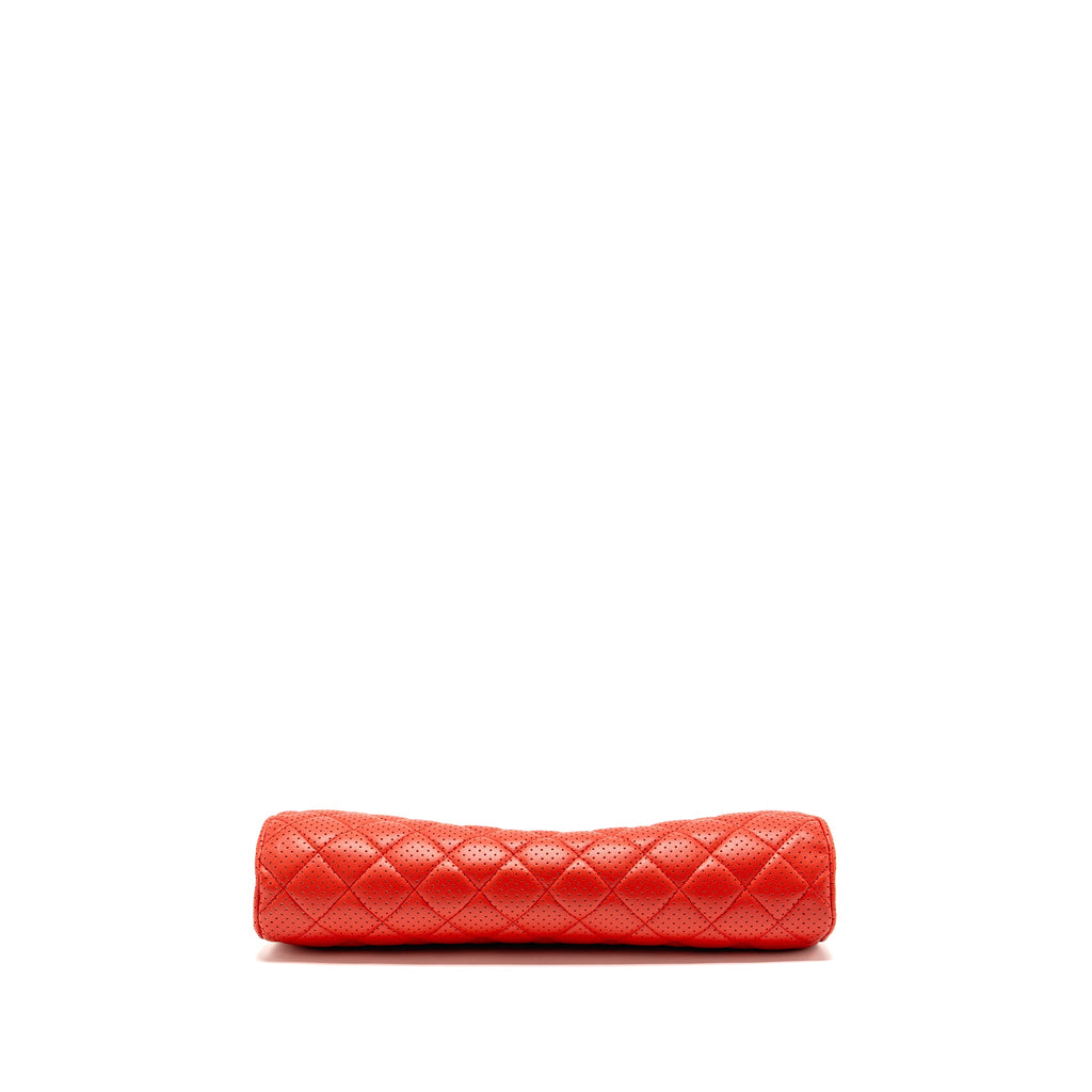 CHANEL CC CLUTCH BAG PERFORATED LAMBSKIN RED SHW