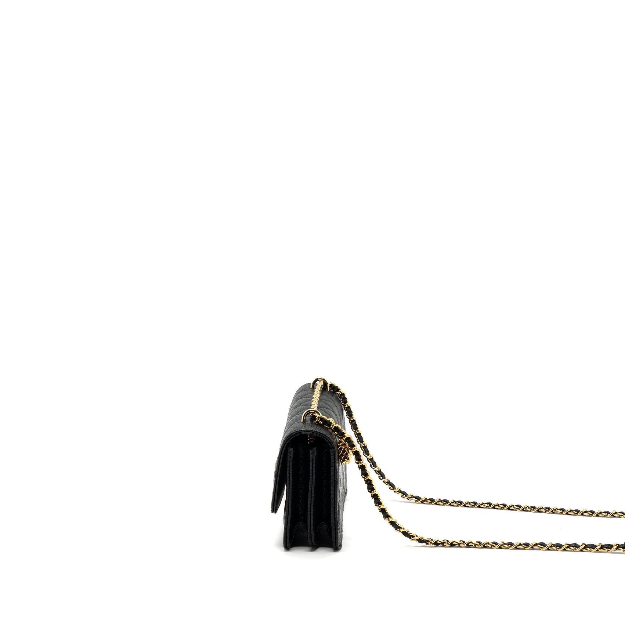 CHANEL 23S WALLET ON CHAIN WITH BAG CHARM CAVIAR BLACK GHW(MICROCHIP)