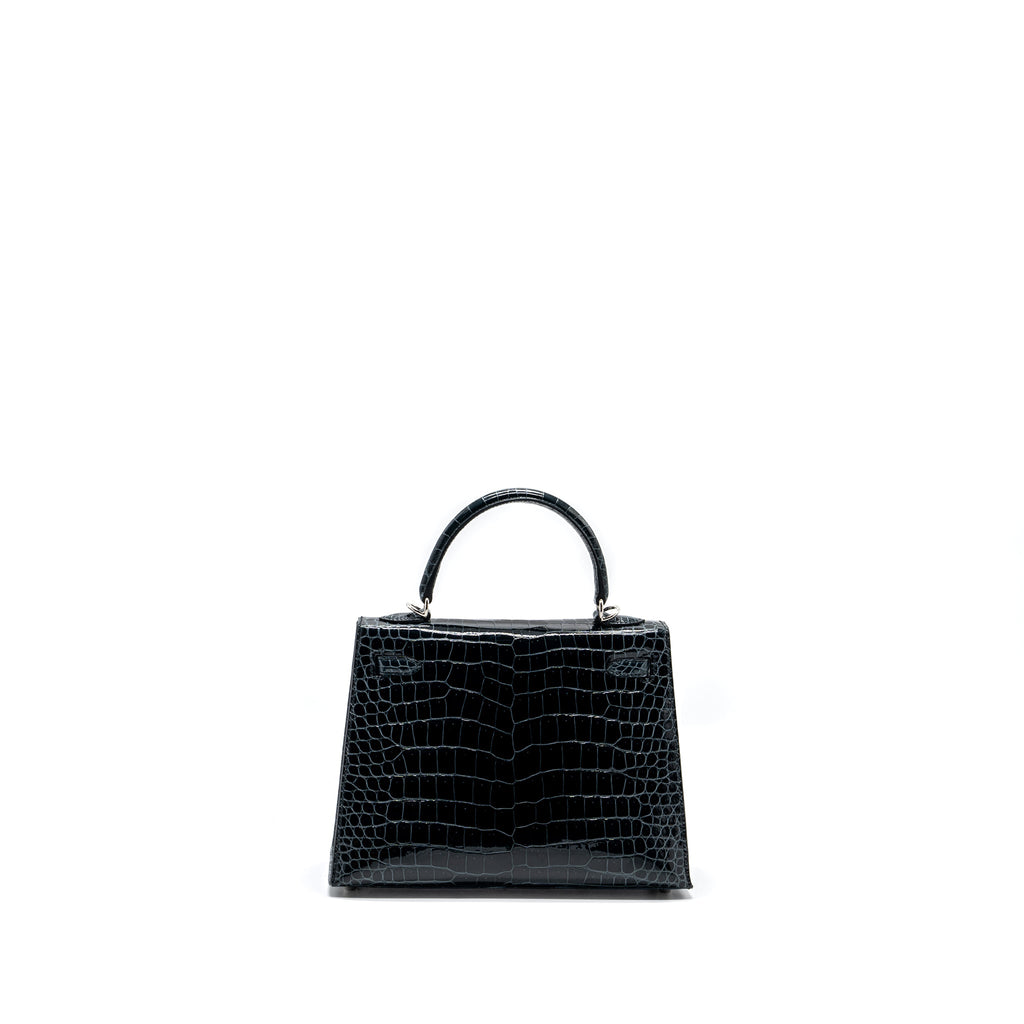 HERMES KELLY 25 SHINY CROCODILE POROUS V0 VERT ROUSSEAU SHW